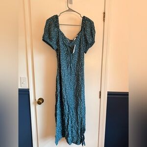 LOFT Teal Maxi Dress with White Dots
